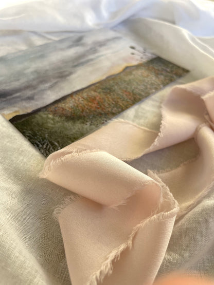 Watercolor Print + Blush Satin Ribbon