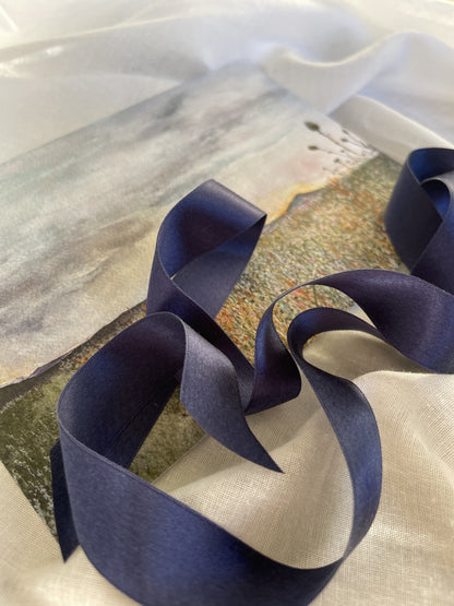 Watercolor Print + Navy Silk Ribbon